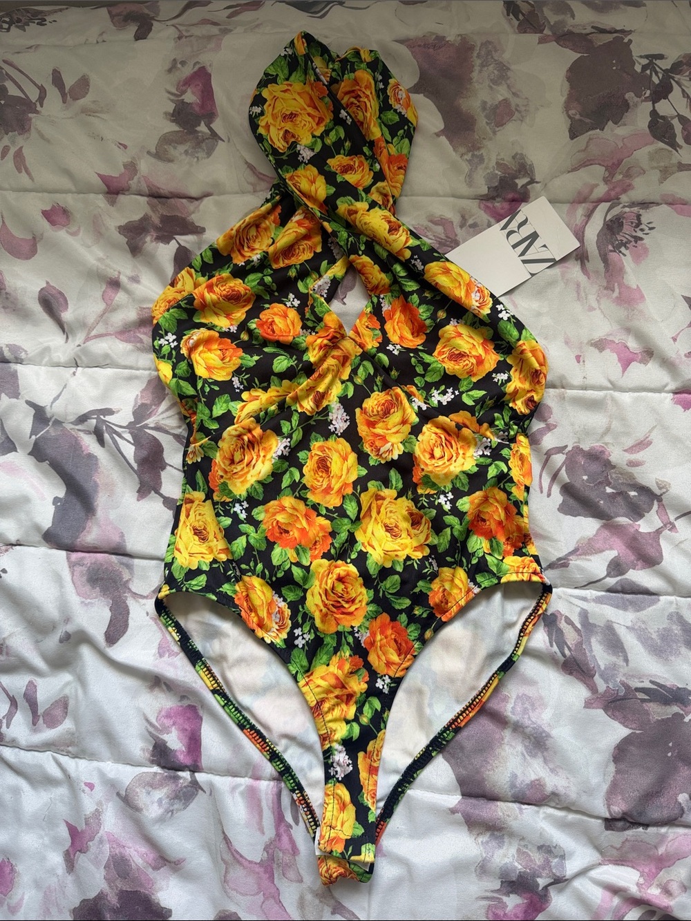 Zara Floral body suit  with Yellow Rose Print